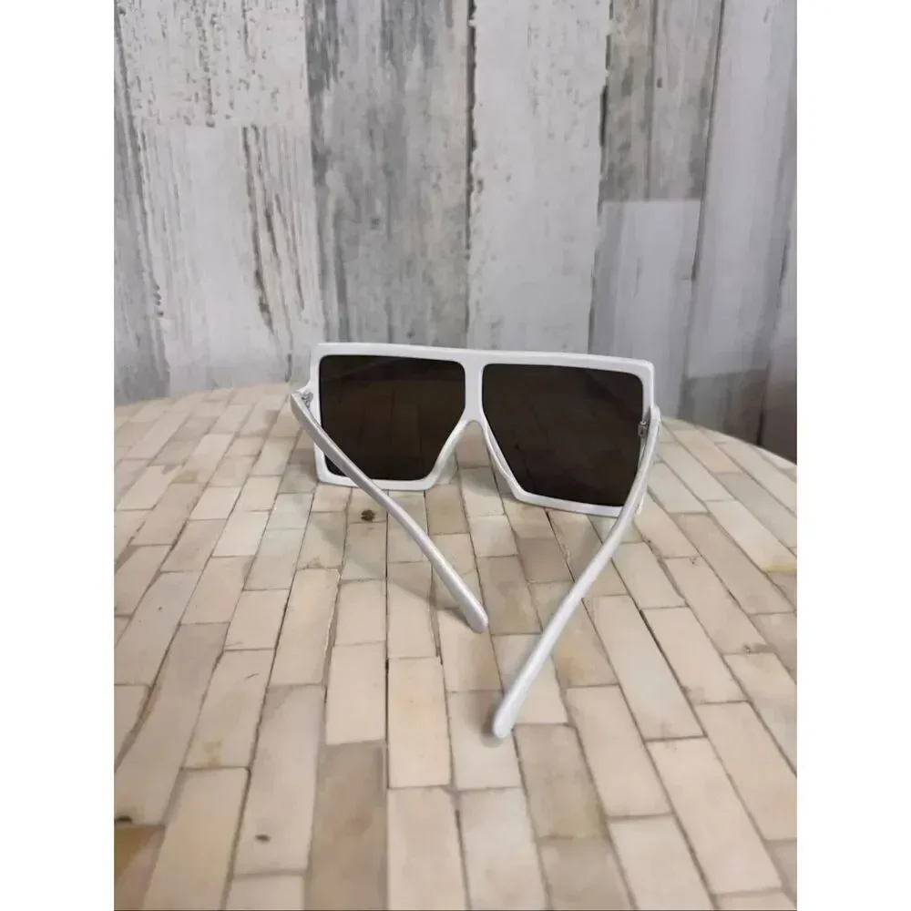 White Oversized Square Sunglasses Retro Shield Frame